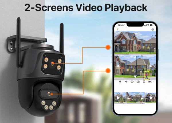 8MP 4K raiškos WiFi lauko juoda dvejų objektyvų apsaugos kamera - Image 2